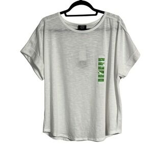 NWT Classic White Tee Floral Trim Embellished Short Sleeves Jones New York